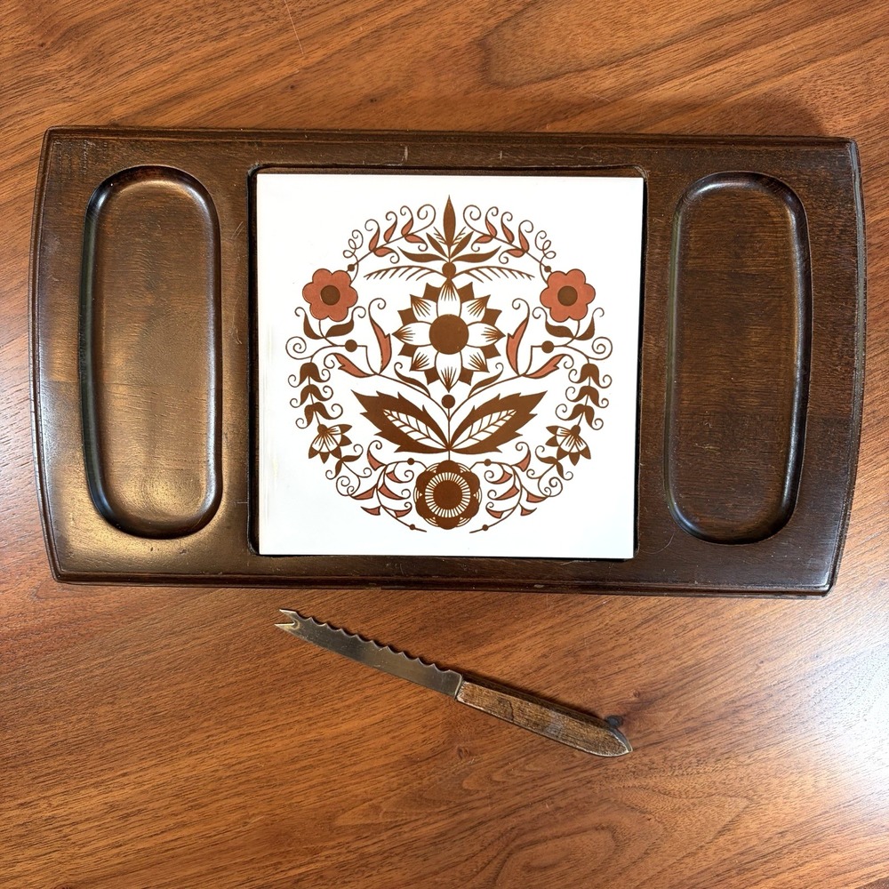 Vintage Retro Wooden Cheese Charcuterie Board Serving Tray Tile Trivet 13x8